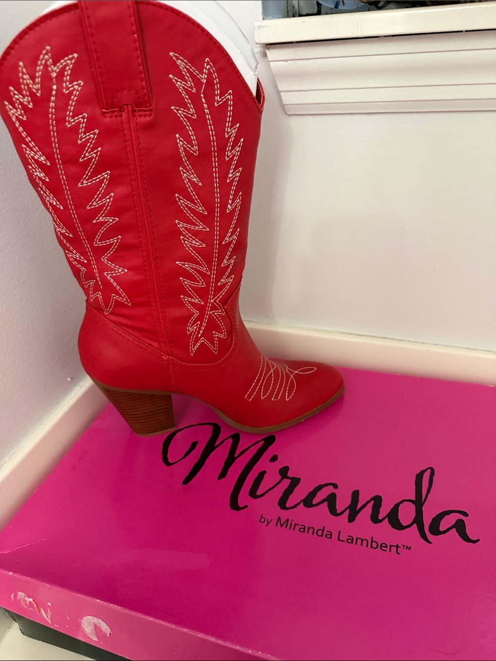 Miranda Red Western-Style Mid-Heel Boot